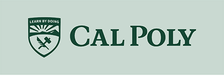 cal poly logo on a light green background