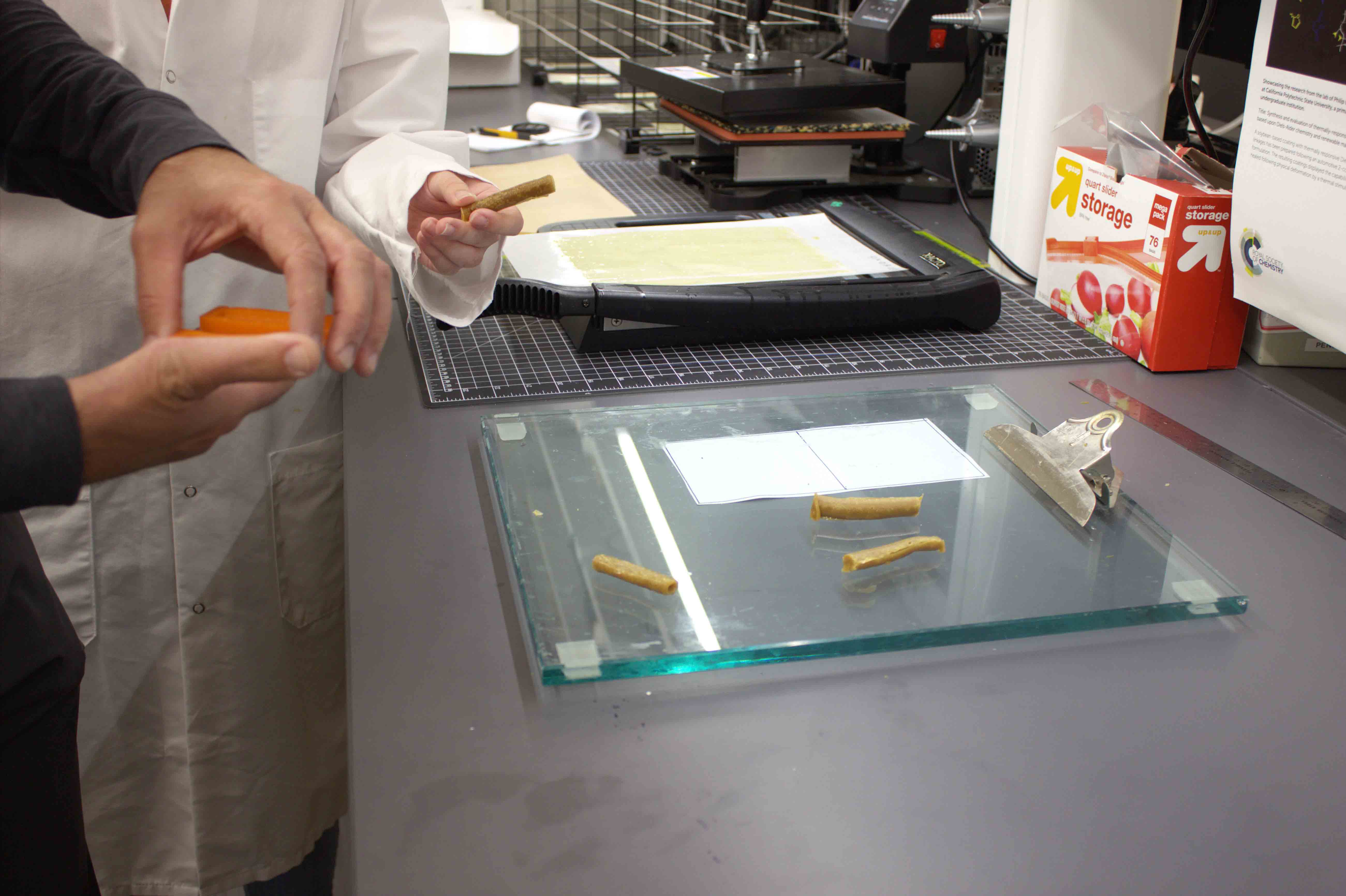 A close-up view of debondable glue sticks