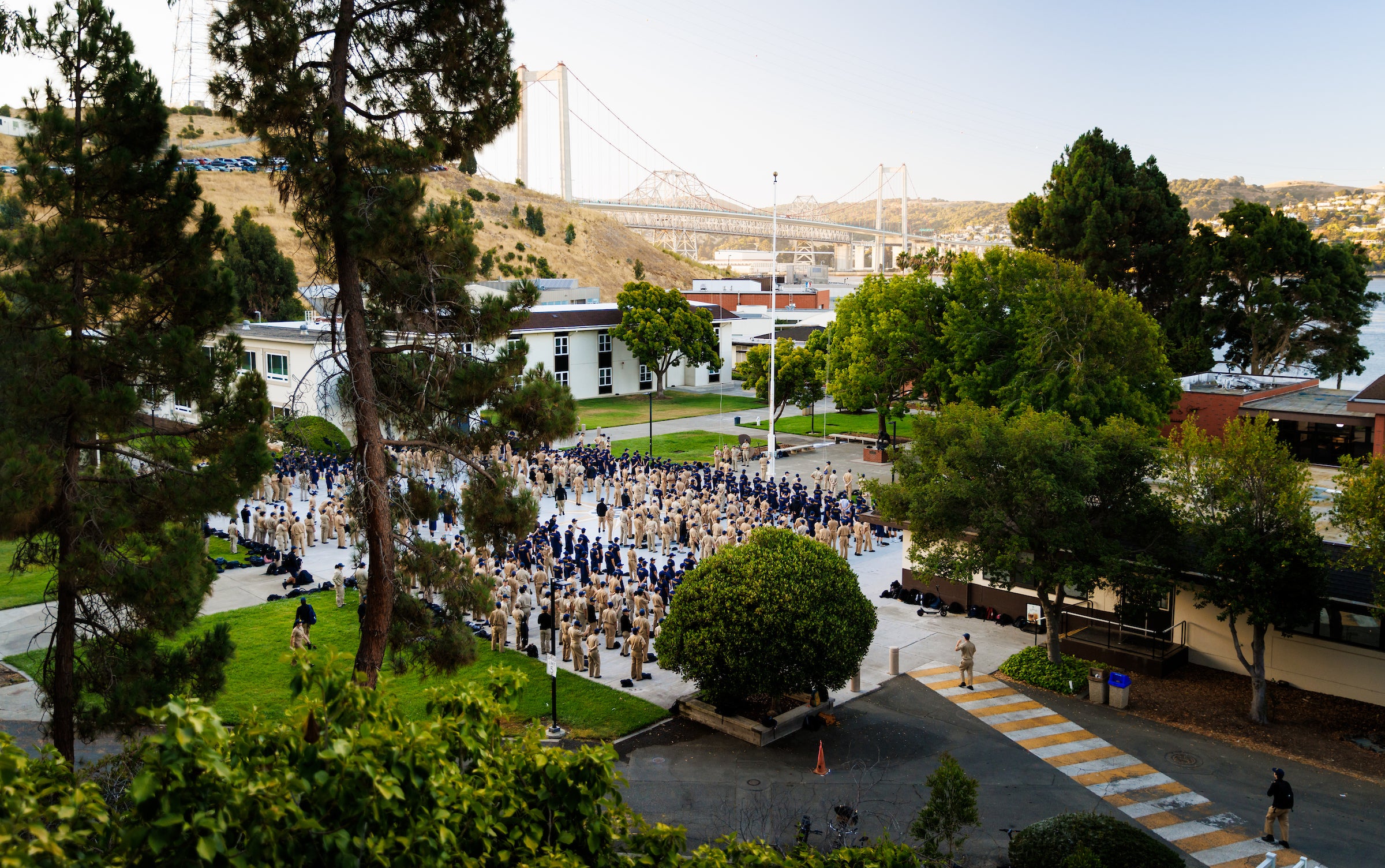 Cal Poly Maritime Academy cadets assemble for morning formation