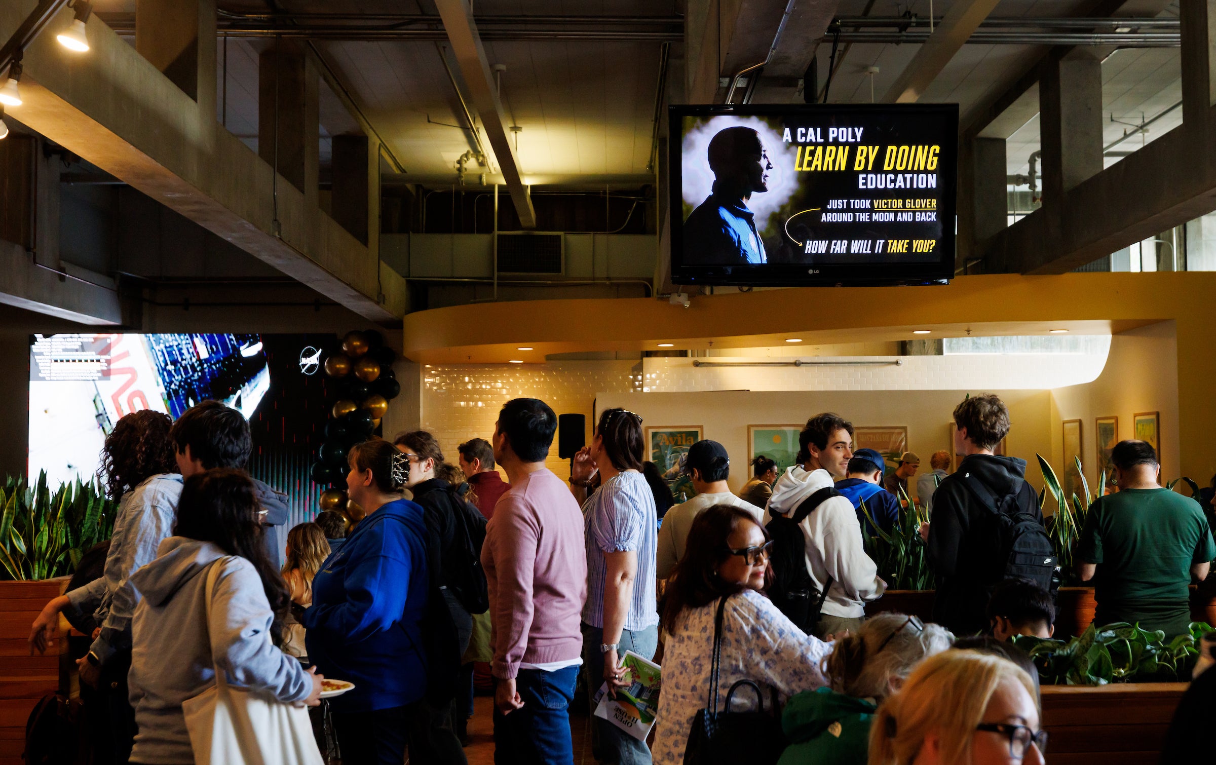 Cal Poly students gather to watch the Artemis II splashdown at an April 10 watch party in the University Union
