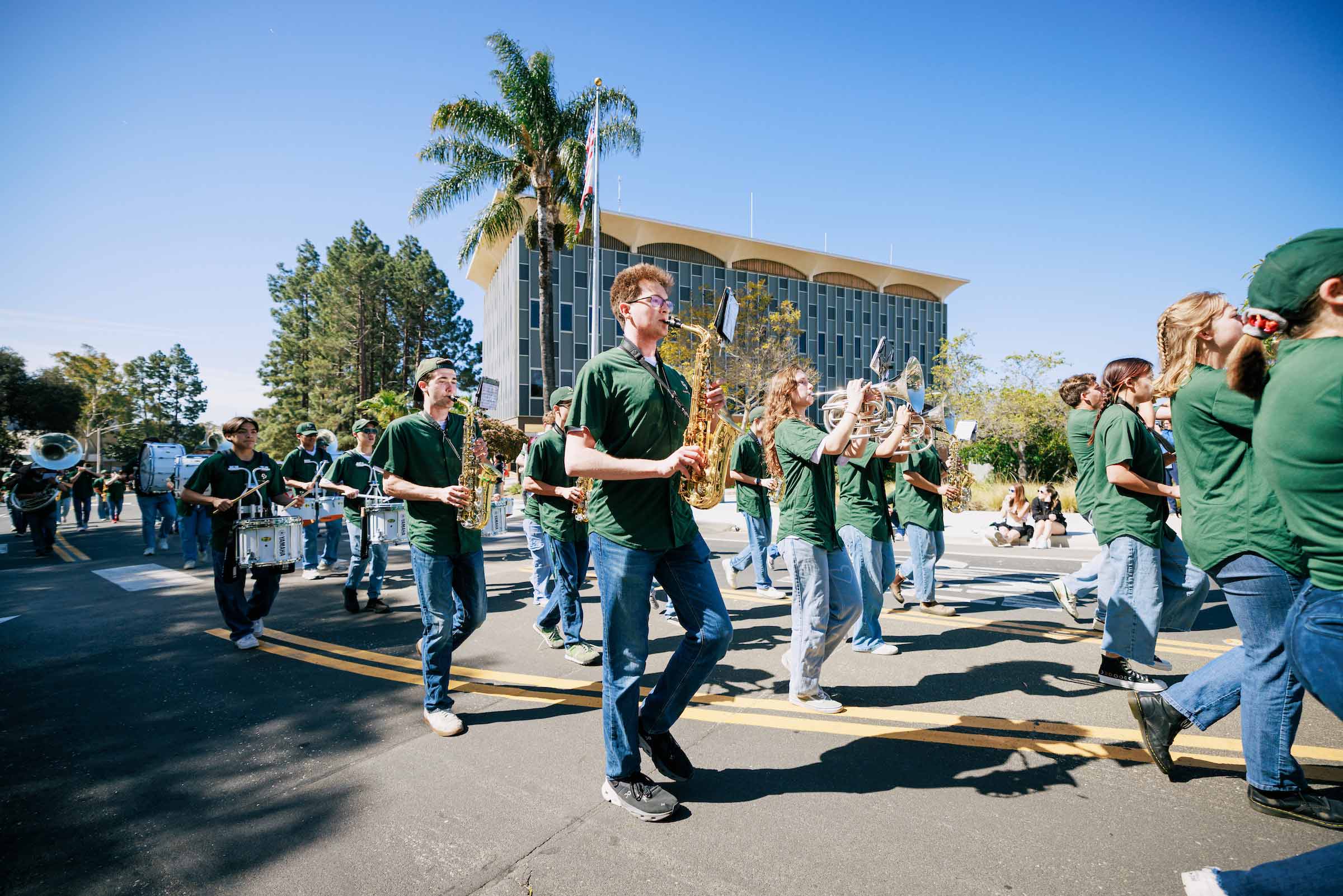 Members of the Cal Poly Marching Band perform during the annual Open House parade