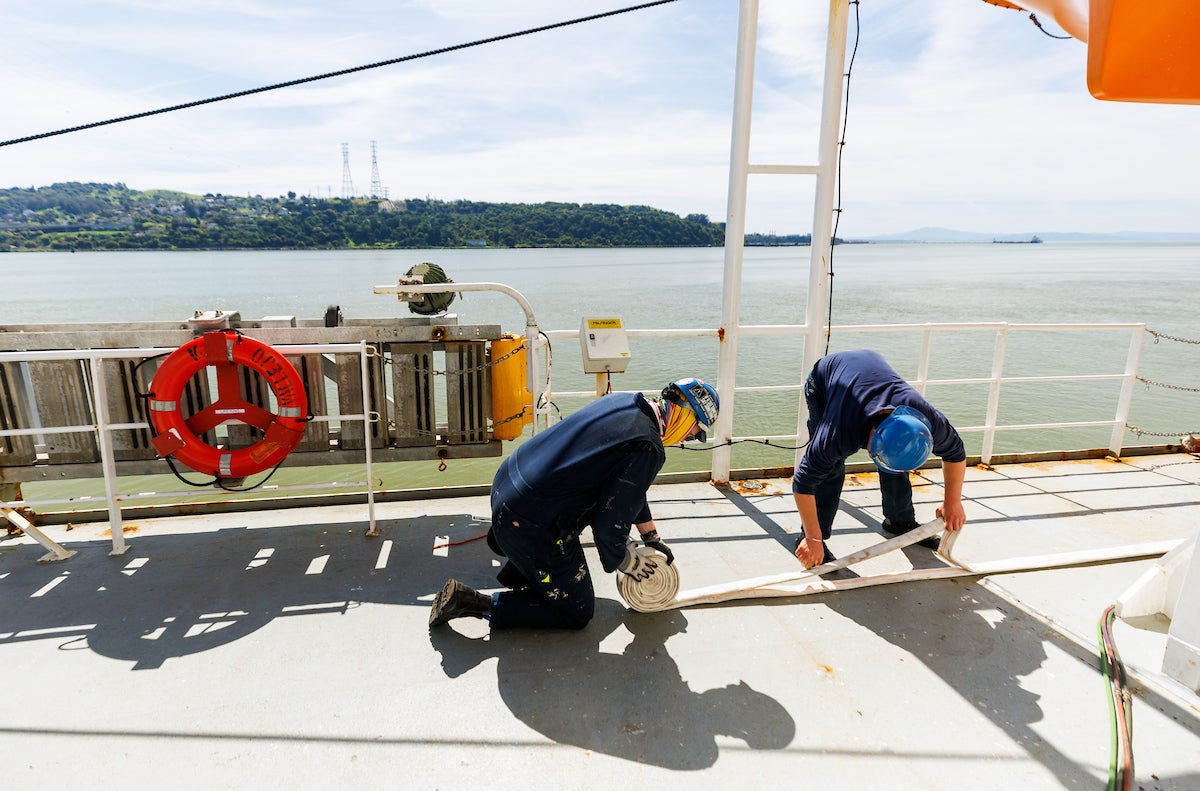 Cadets aboard Training Ship Golden Bear prepare the ship for Summer Sea Term 2025
