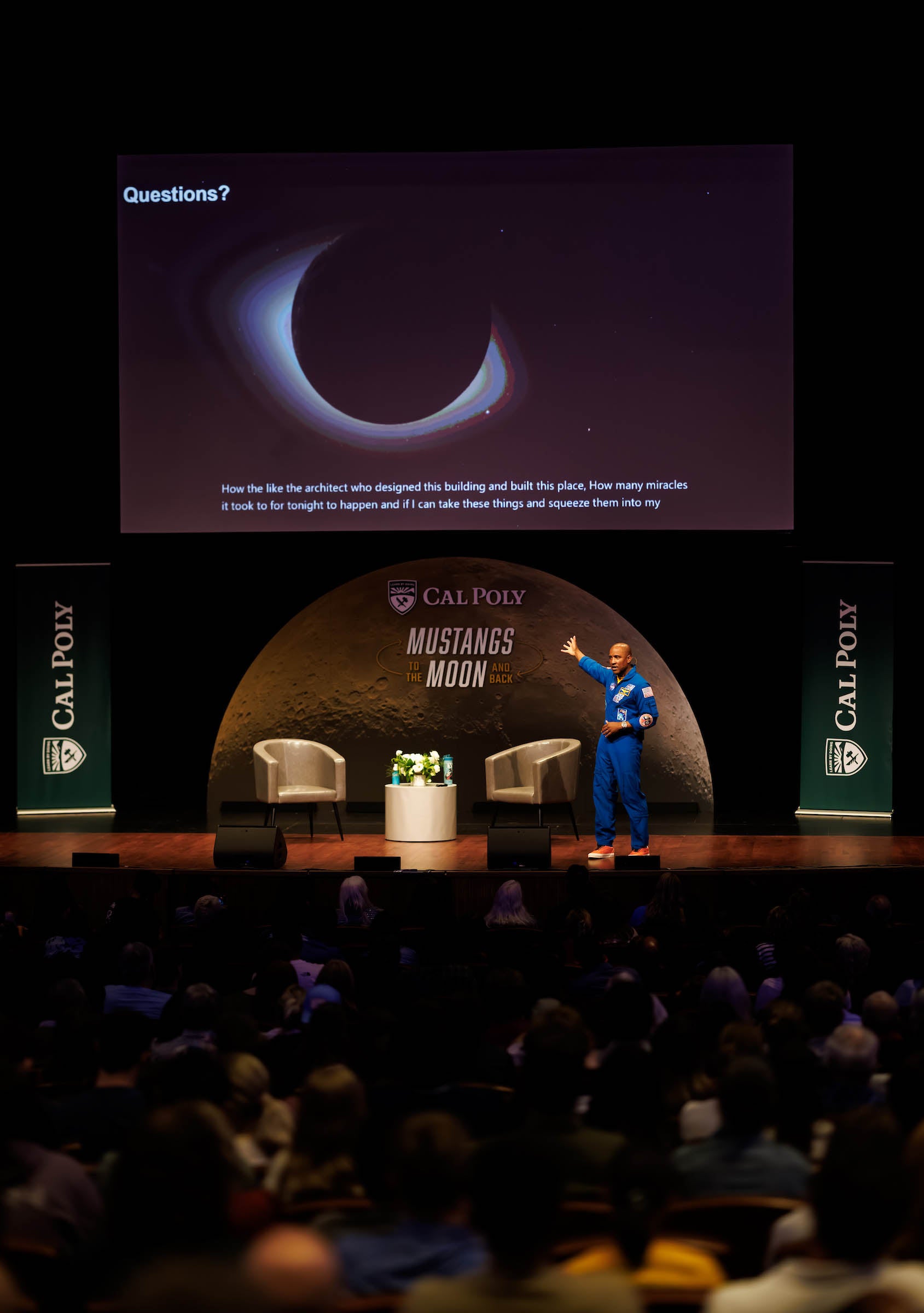 NASA astronaut Victor Glover Jr. on stage at the Performing Arts Center