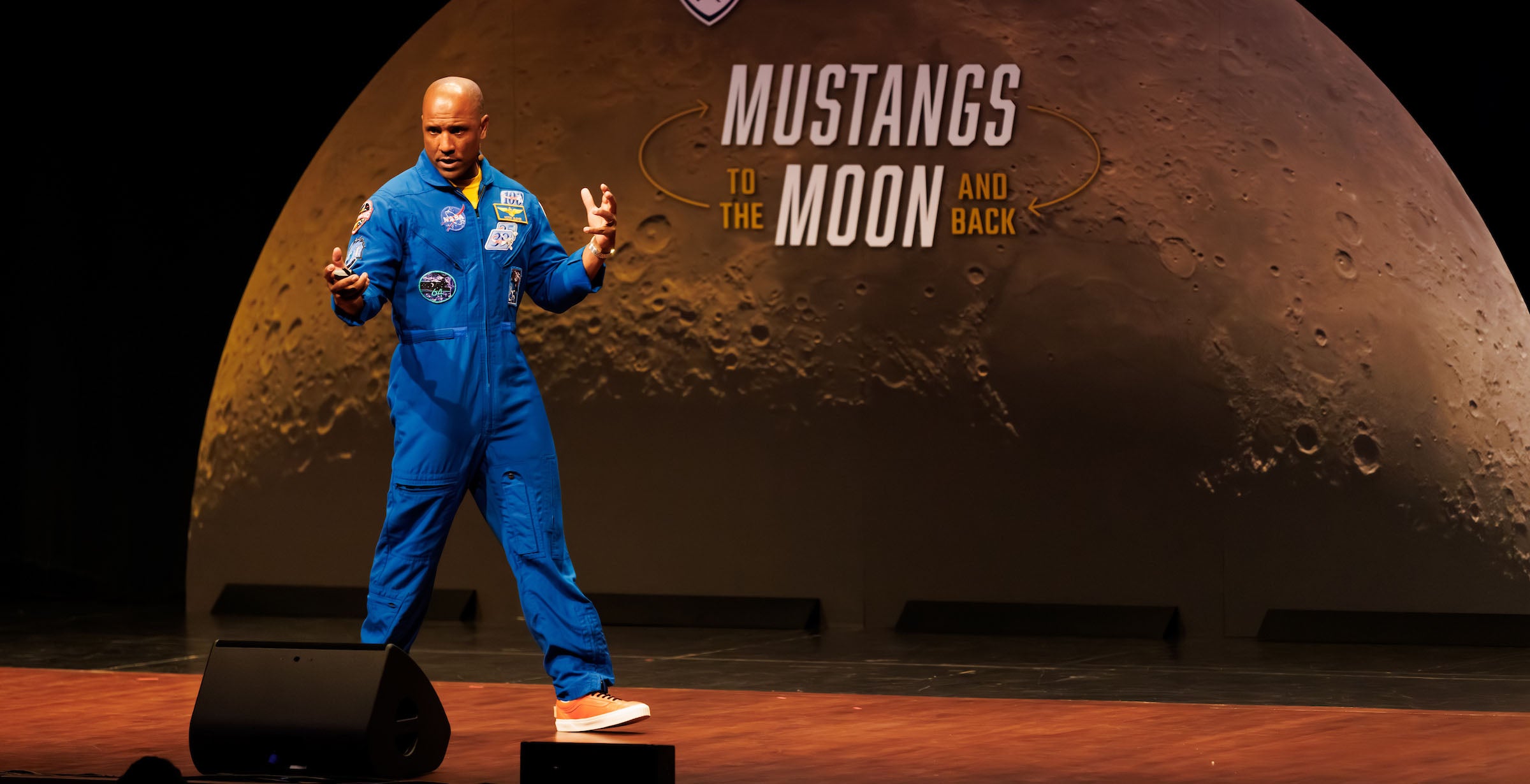 NASA astronaut and Cal Poly alumnus Victor Glover Jr. on stage at the Performing Arts Center