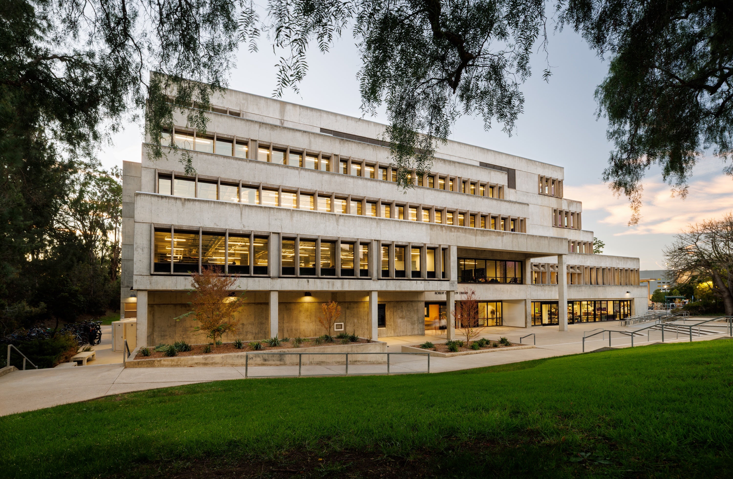 The Kennedy Library at dusk