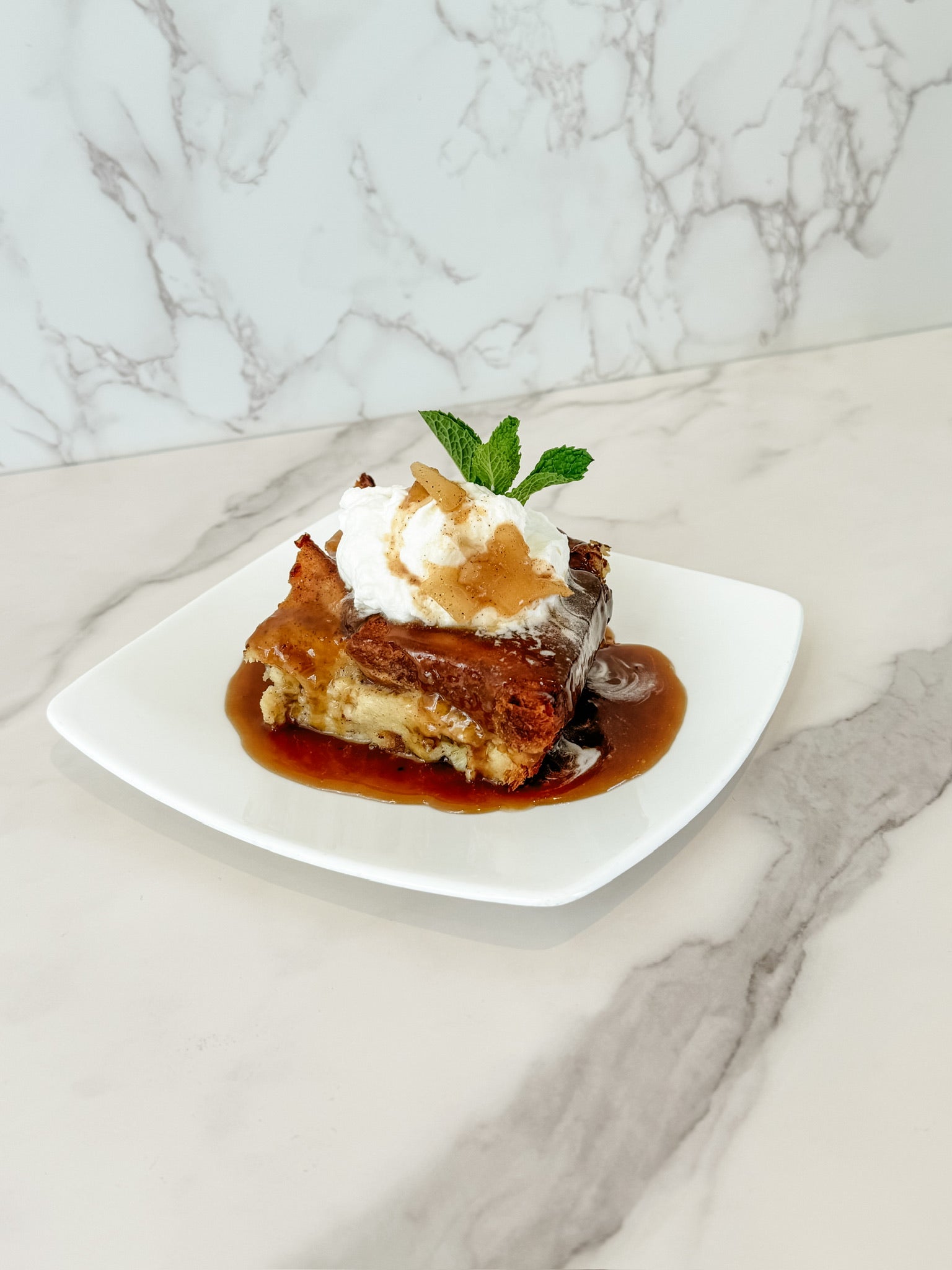 A baked caramelized pear French toast casserole
