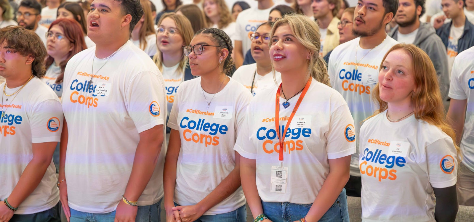A closeup of a group of #CaliforniansForAll College Corps members 