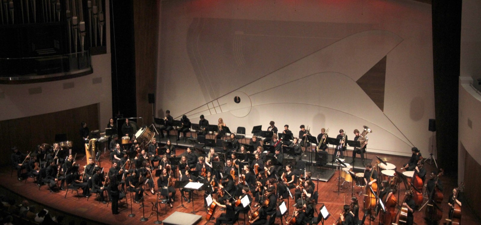 The Cal Poly Symphony onstage at the Performing Arts Center