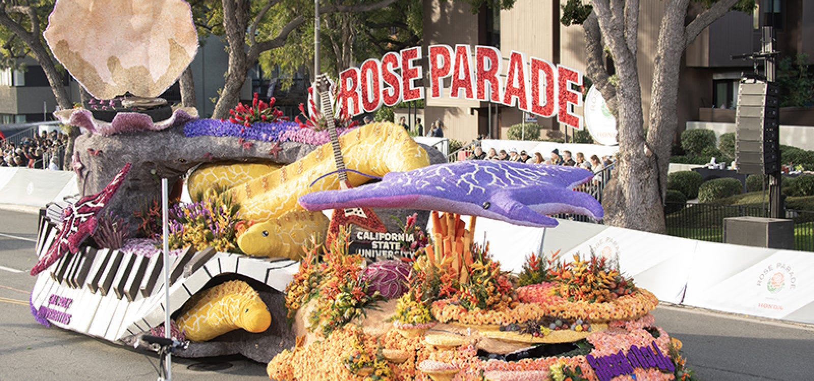 Cal Poly universities award-winning 2024 Shock n Roll Rose Parade entry