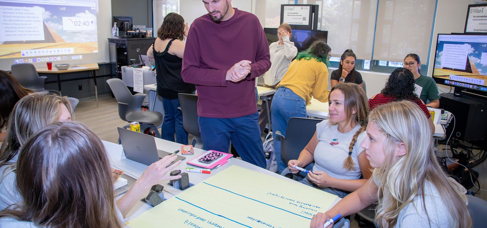 A Cal Poly faculty member in the School of Education during a class discussion