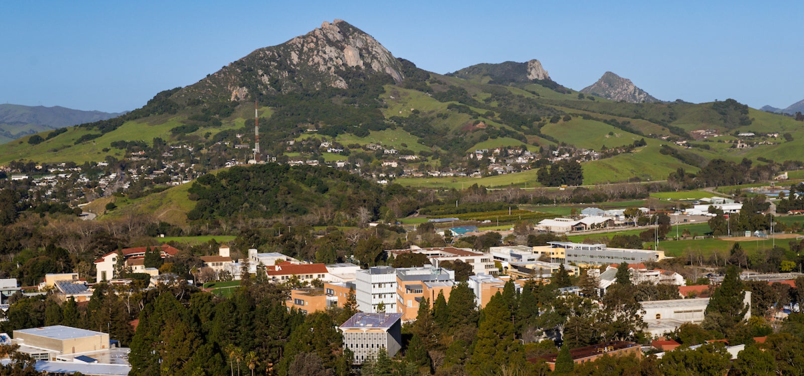 A view looking west of the Cal Poly campus and series of morros stretching to the coast