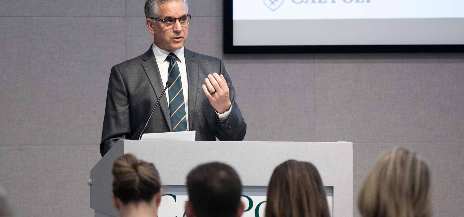 Al Liddicoat, Cal Poly’s provost and executive vice president for academic affairs, speaks at Cal Poly’s inaugural AI Convening