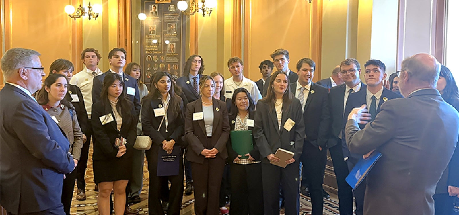 Cal Poly President Armstrong with students and Sen John Laird at state Capitol