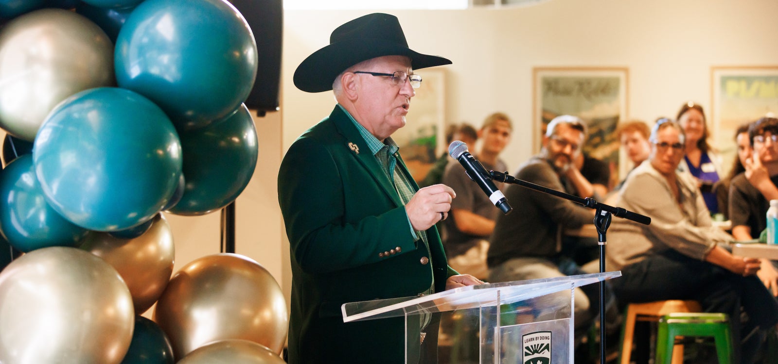 Cal Poly President Jeffrey Armstrong at the watch party April 10