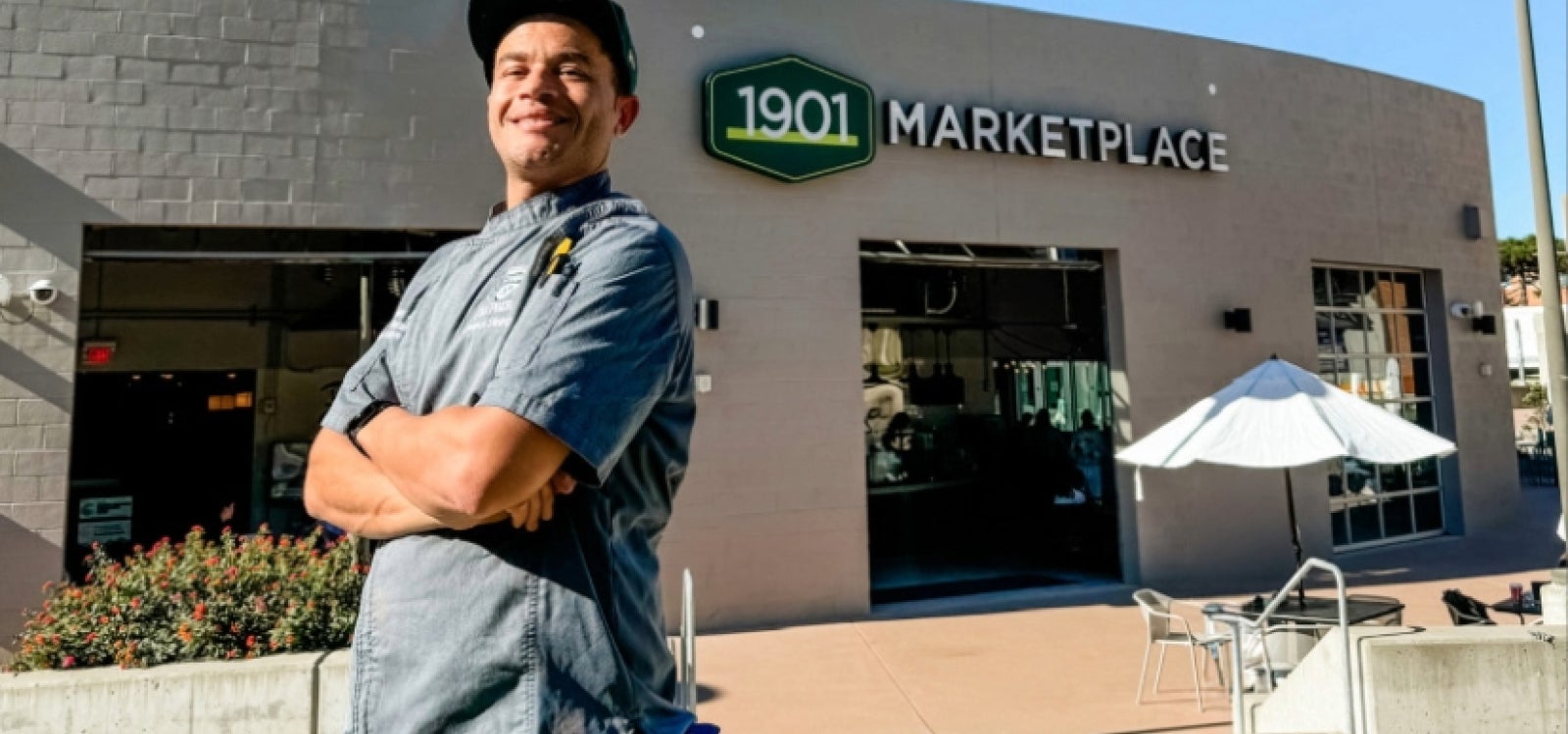 Jeremy Jones of Cal Poly Campus Dining stands outside of the 1901 Marketplace
