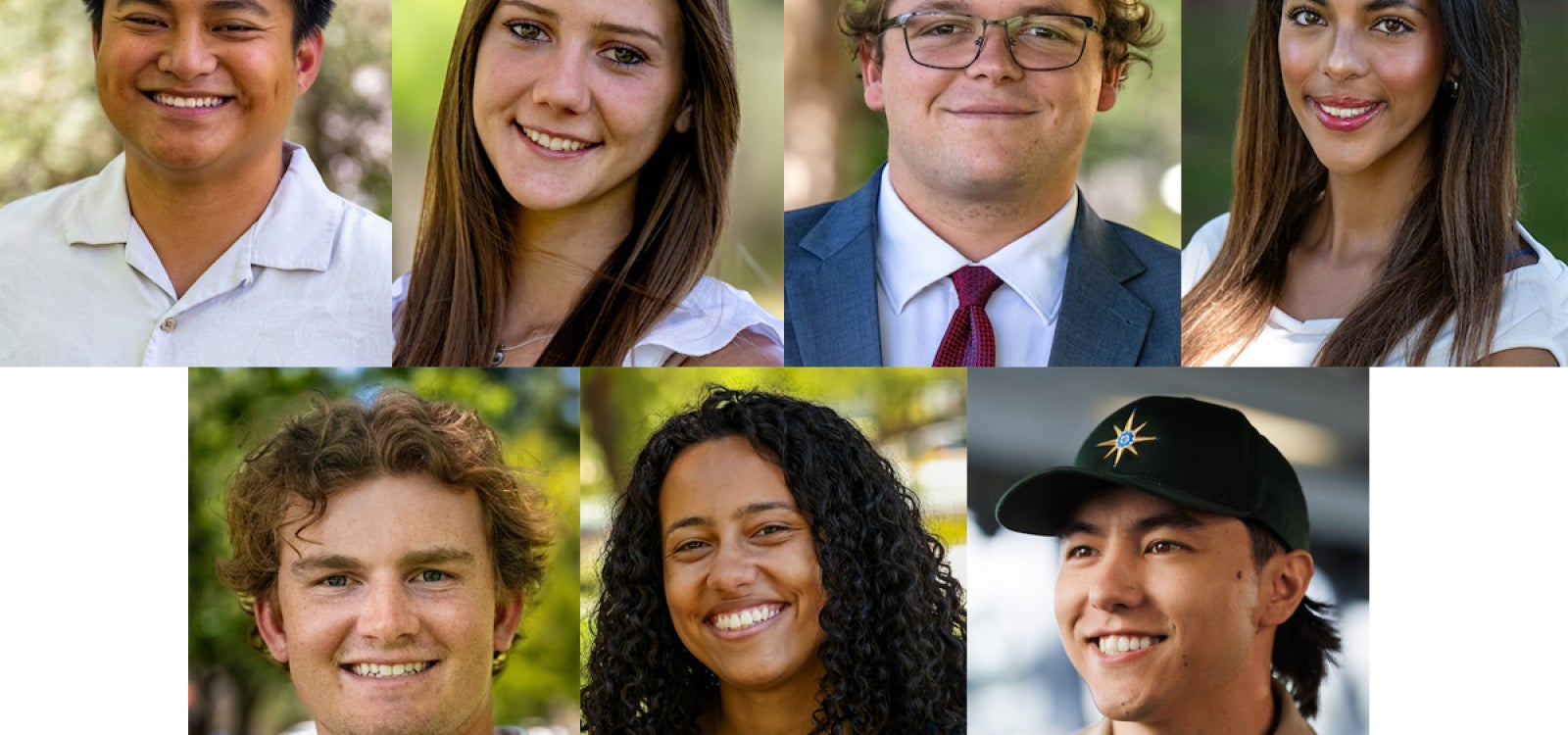 A collection of portraits of seven graduates from Cal Poly's six colleges and the Cal Poly Maritime Academy