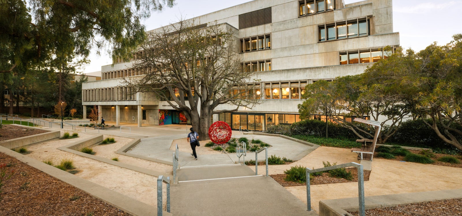 The exterior of Kennedy Library, the largest building on the Cal Poly campus