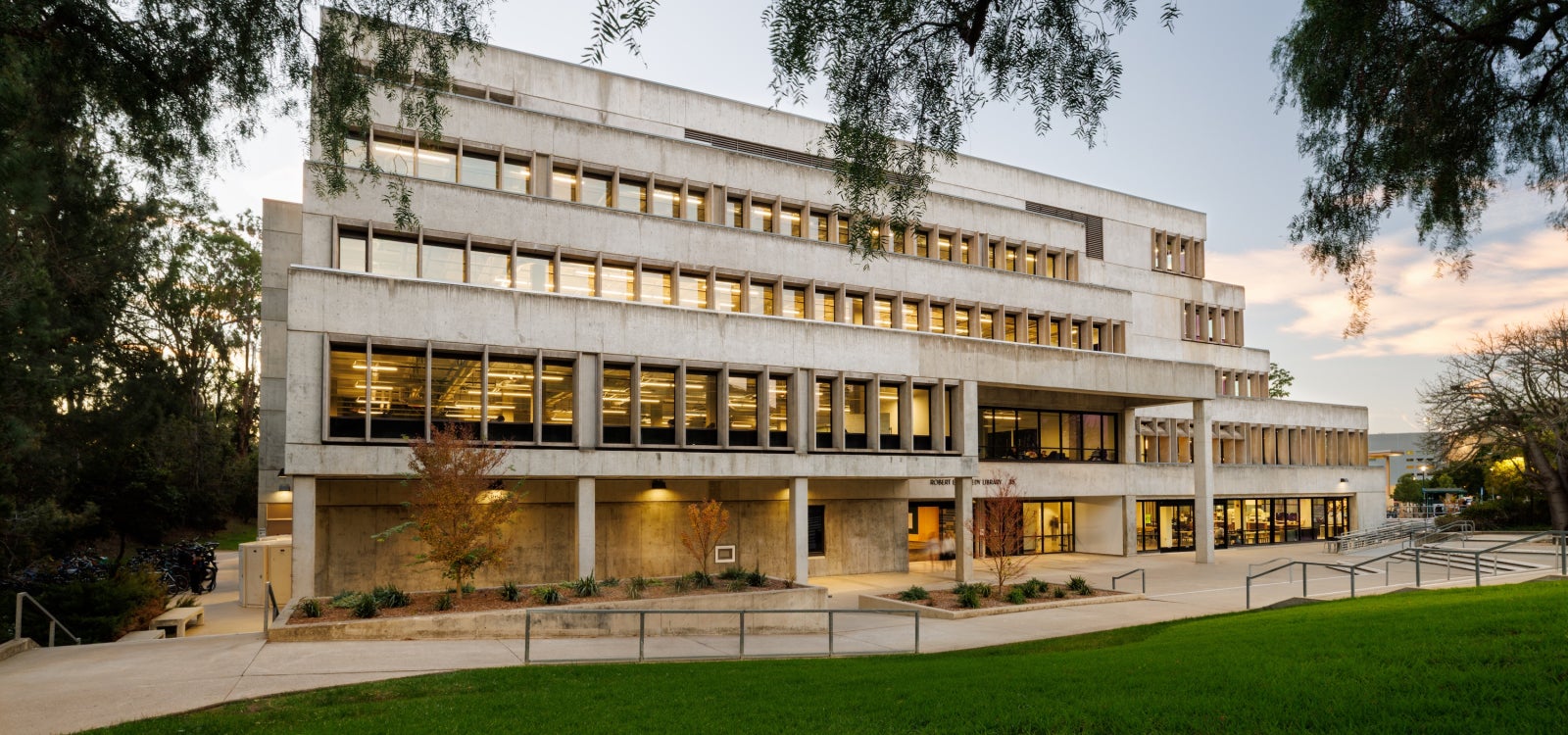 The Kennedy Library at dusk