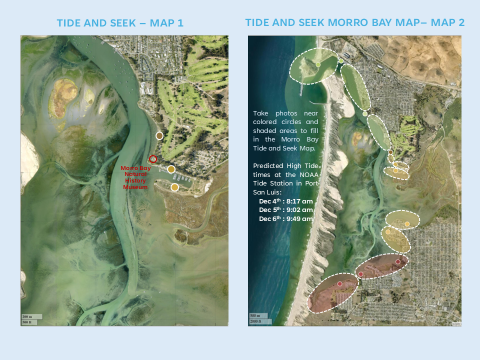 Maps identifying 'Tide and Seek' locations.