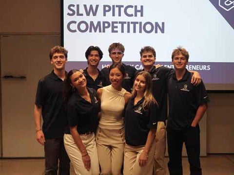Organizing members of Cal Poly Entrepreneurs, the student-run club that hosts Startup Launch Weekend, gather for a group photo
