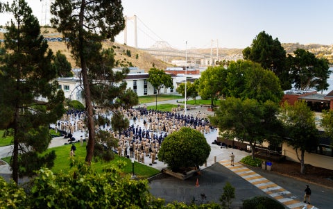 Cal Poly Maritime Academy cadets assemble for morning formation