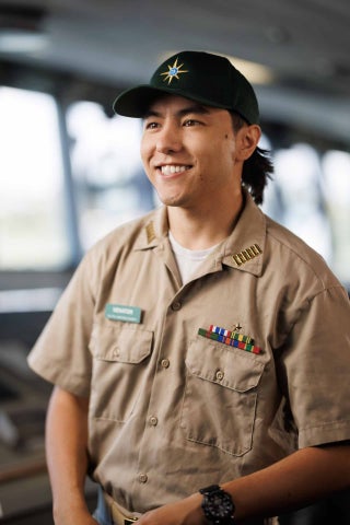 Tyler Venator is commander of the Corps of Cadets, as shown by the six-bars on his collar