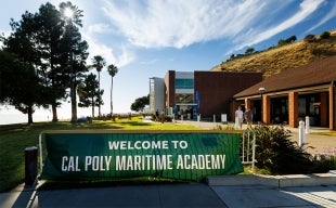 A sign on the Solano Campus says Welcome to Cal Poly Maritime Academy