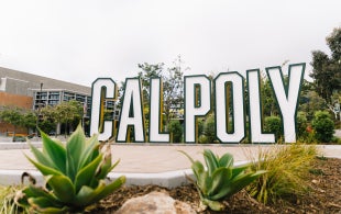 Cal Poly is spelled out in 5-foot tall 3-D letters located off Mustang Way near the university union