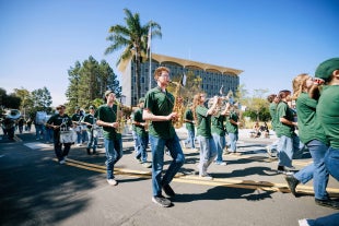 Members of the Cal Poly Marching Band perform during the annual Open House parade