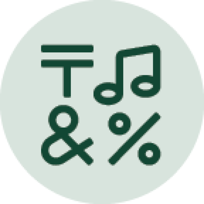 Icon showing four symbols and abbreviations for common words