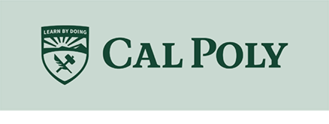 cal poly logo on a light green background