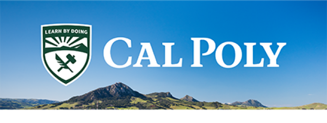 Cal Poly logo on a photo background