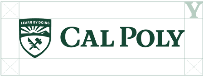 Cal Poly logo showing the amount of clear space that needs to be around the logo.