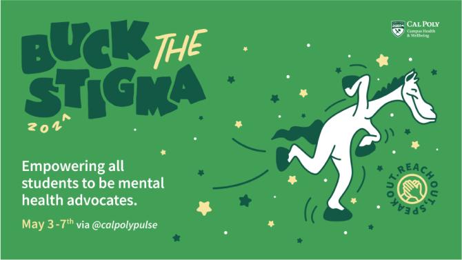 Because it's a student-focused campaign, Buck the Stigma uses the brighter Farmers' market green with our primary Stadium gold. Paired with a hand drawn illustration and a unique hand drawn text, this pieces also uses the Source Sans font to remain on brand while still giving it a unique look and feel.