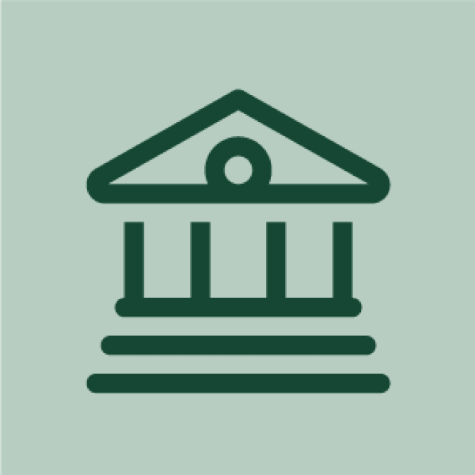 line drawing icon of a building with four columns