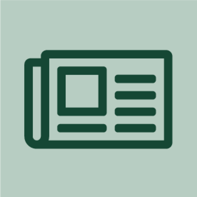line drawing icon of a folded newspaper with headline showing