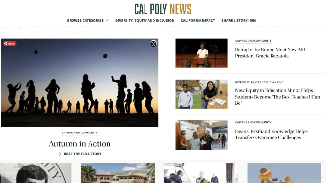 Screenshot of the Cal Poly News website