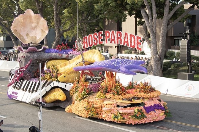 Cal Poly universities award-winning 2024 Shock n Roll Rose Parade entry