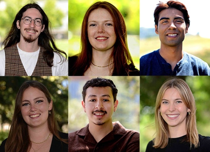 Six Cal Poly 2024 graduate portraits represent each of the universitys six colleges