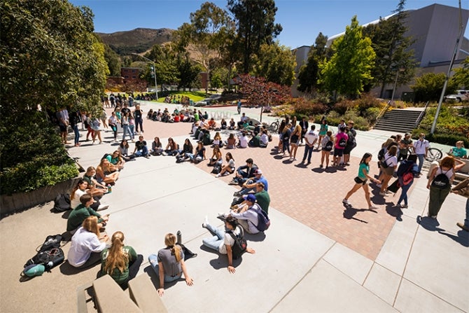 Students gather for a SLODays summer orientation program