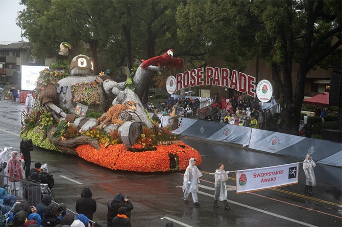 Cal Poly universities Jungle Jumpstart earned the Sweepstakes Award at the 2026 Rose Parade