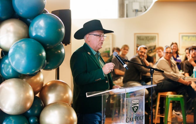 Cal Poly President Jeffrey Armstrong at the watch party April 10