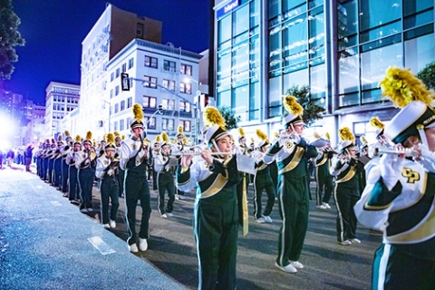 Mustang Band performing in San Francisco in 2022