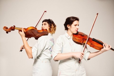 Maya Bennardo, violin, and Hannah Levinson, viola of the band andPlay
