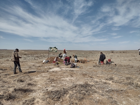 Cal Poly students work at a designated soil pit during the competition in Oklahoma