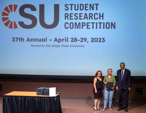 Robin Bedard at the CSU Student Research Competition with CSU and SDSU representatives