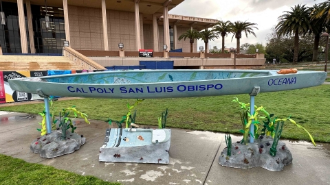 A view of the canoe on display stands at a regional competition held earlier in 2023