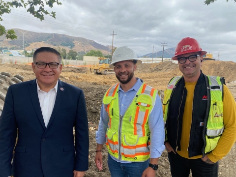 Congressman Salud Carbajal stands with two Tech Park project representatives