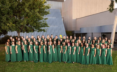 Cal Poly Cantabile choir assembles in the shadow of the Performing Arts Center on campus