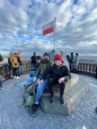 Greg Domber (center) with family members at the Kościuszko Mound in Krakow